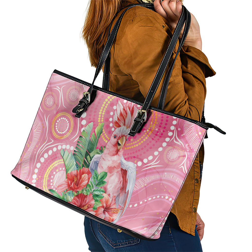 Breast Cancer Pink Cockatoo Leather Tote Bag Indigenous Australia Watercolor Glaze