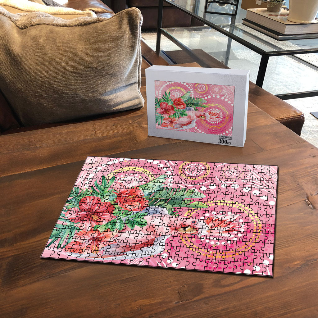 Breast Cancer Pink Cockatoo Puzzle Indigenous Australia Watercolor Glaze