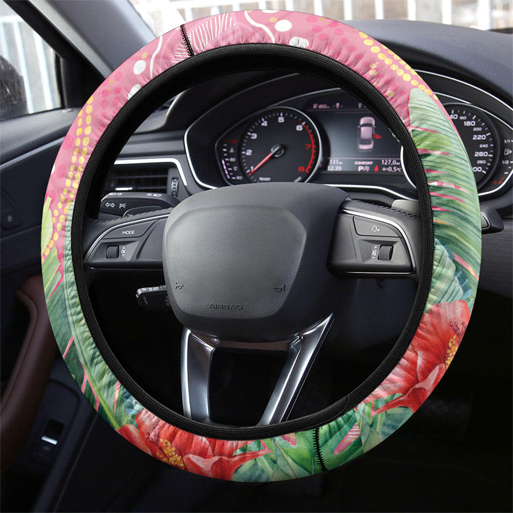 Breast Cancer Pink Cockatoo Steering Wheel Cover Indigenous Australia Watercolor Glaze