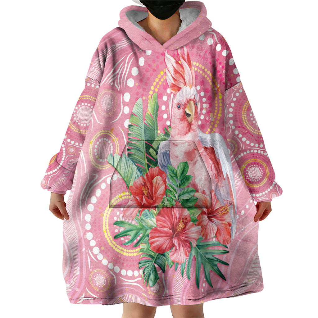 Breast Cancer Pink Cockatoo Wearable Blanket Hoodie Indigenous Australia Watercolor Glaze