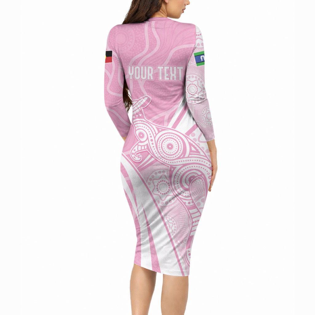 Australia Bowls Personalised Indigenous Pink Round Long Sleeve Bodycon Dress