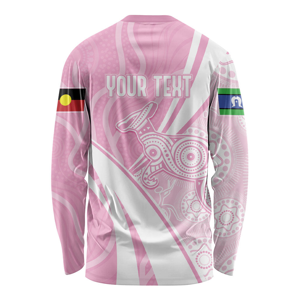 Australia Bowls Personalised Indigenous Pink Round Long Sleeve Shirt