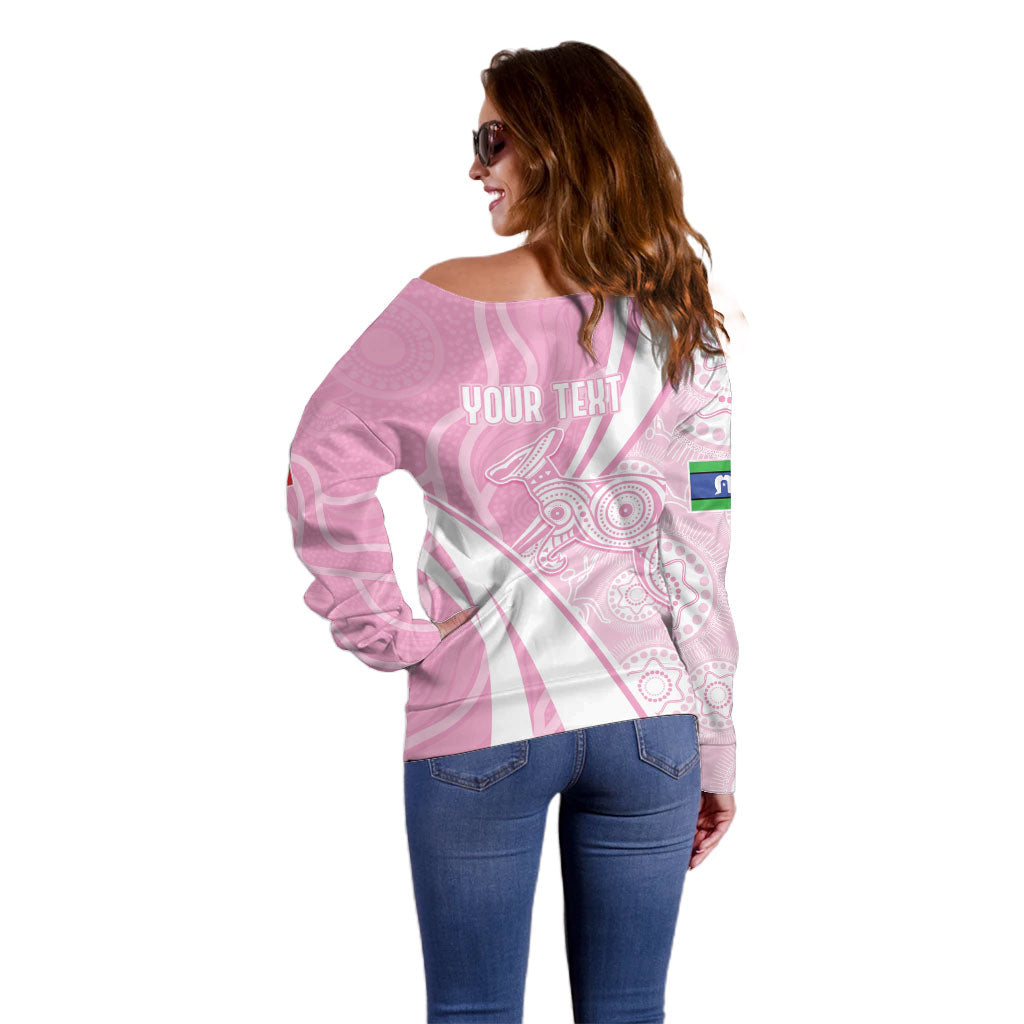 Australia Bowls Personalised Indigenous Pink Round Off Shoulder Sweater