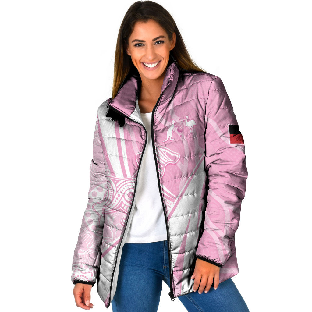 Australia Bowls Personalised Indigenous Pink Round Padded Jacket