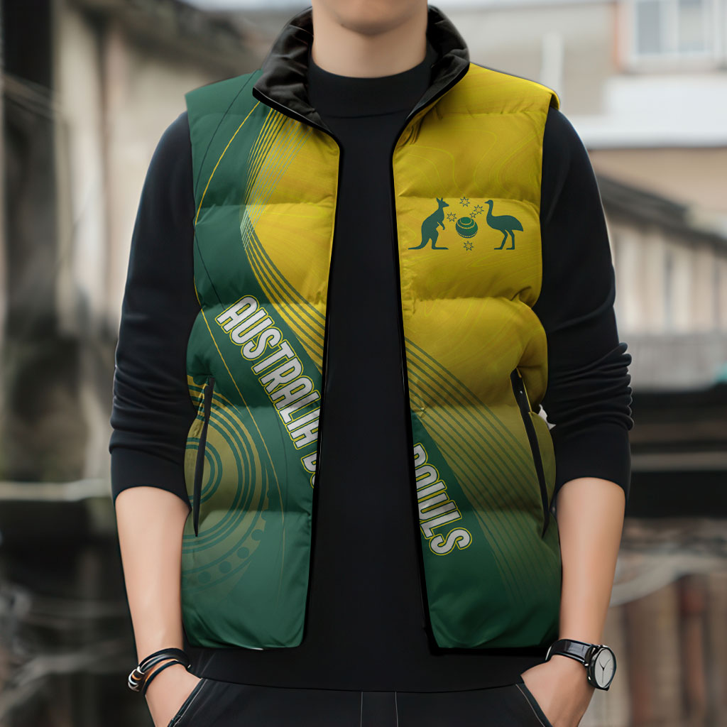 Australia Bowls Personalised Sleeveless Puffer Jacket Basic Marble Glaze - National Color