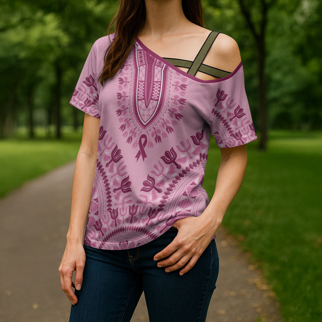 Dashiki Glamorous Pink Cross Shoulder Shirt Breast Cancer Fighter