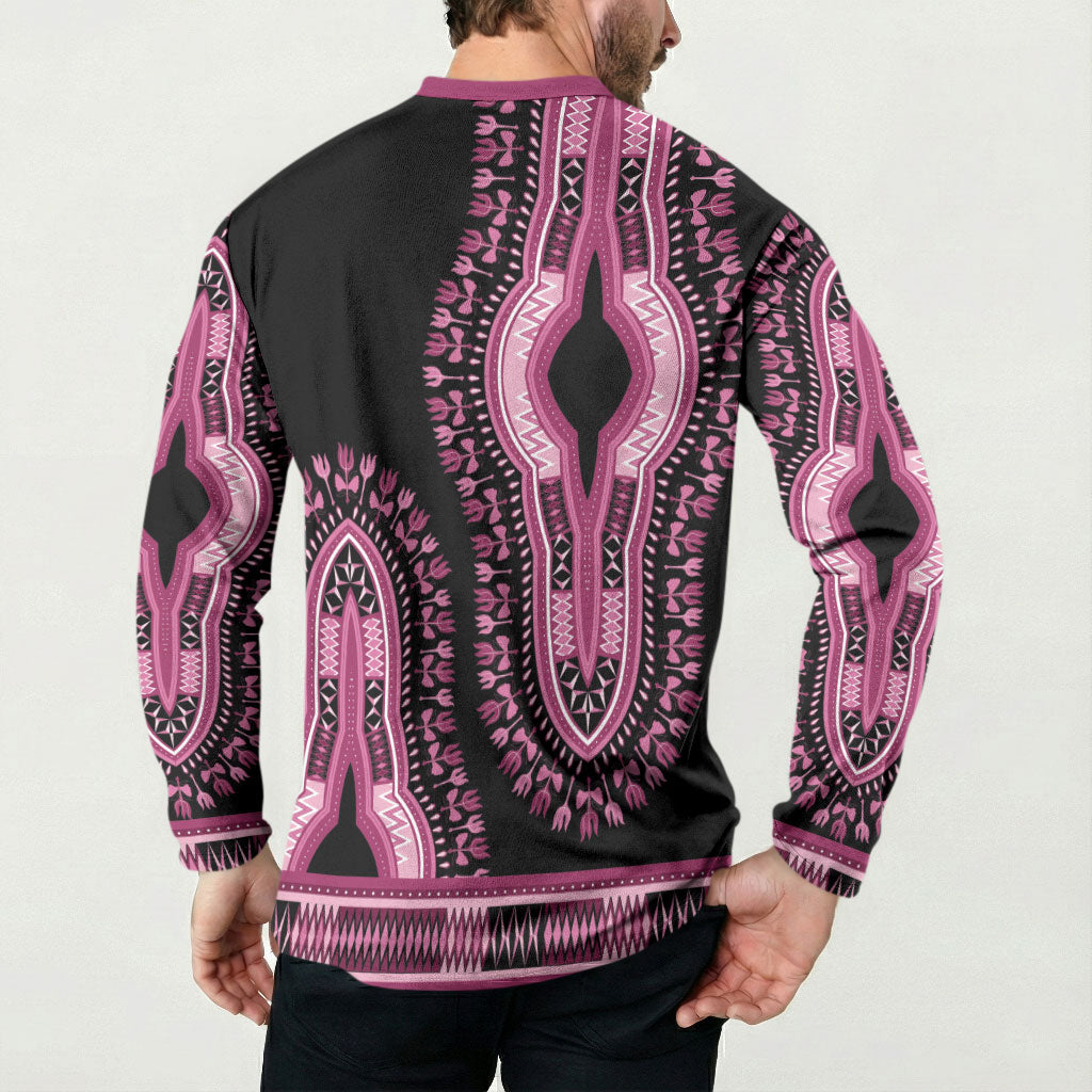 Breast Cancer Pink Ribbon Button Sweatshirt Dashiki Style