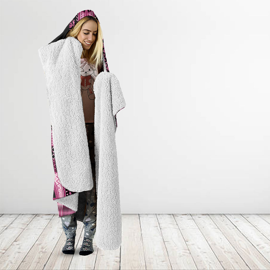 Breast Cancer Pink Ribbon Hooded Blanket Dashiki Style