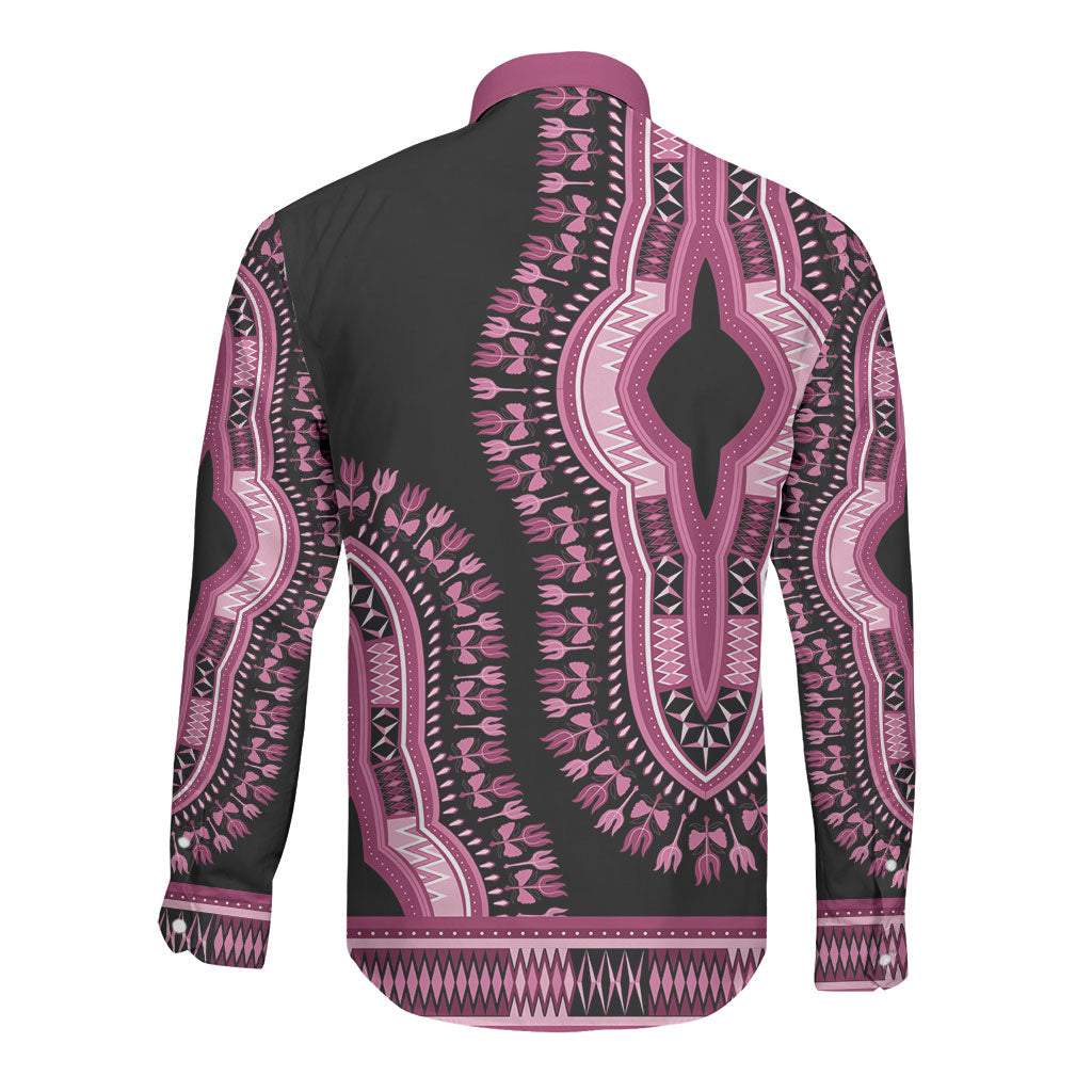 Breast Cancer Pink Ribbon Long Sleeve Button Shirt Dashiki Style