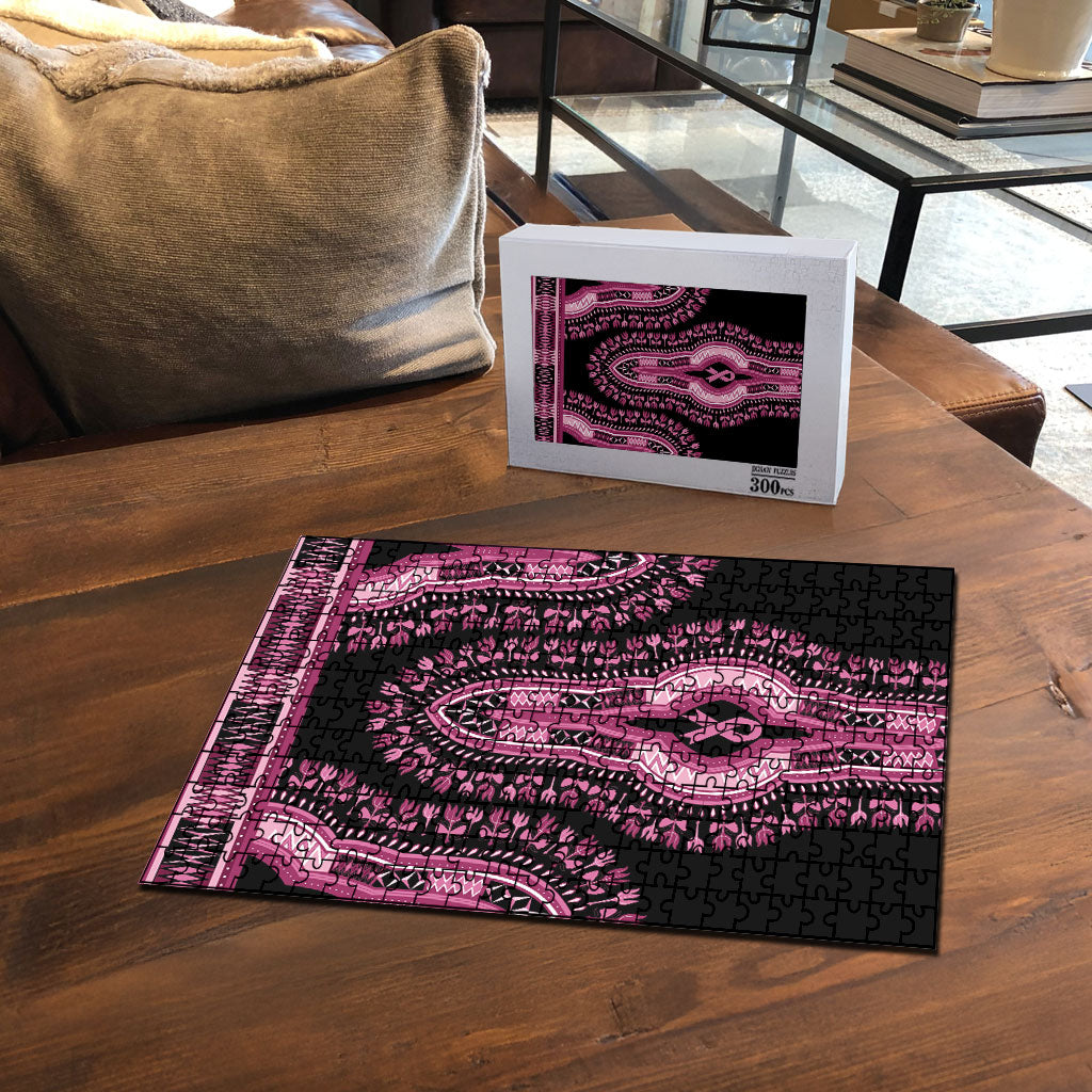 Breast Cancer Pink Ribbon Puzzle Dashiki Style