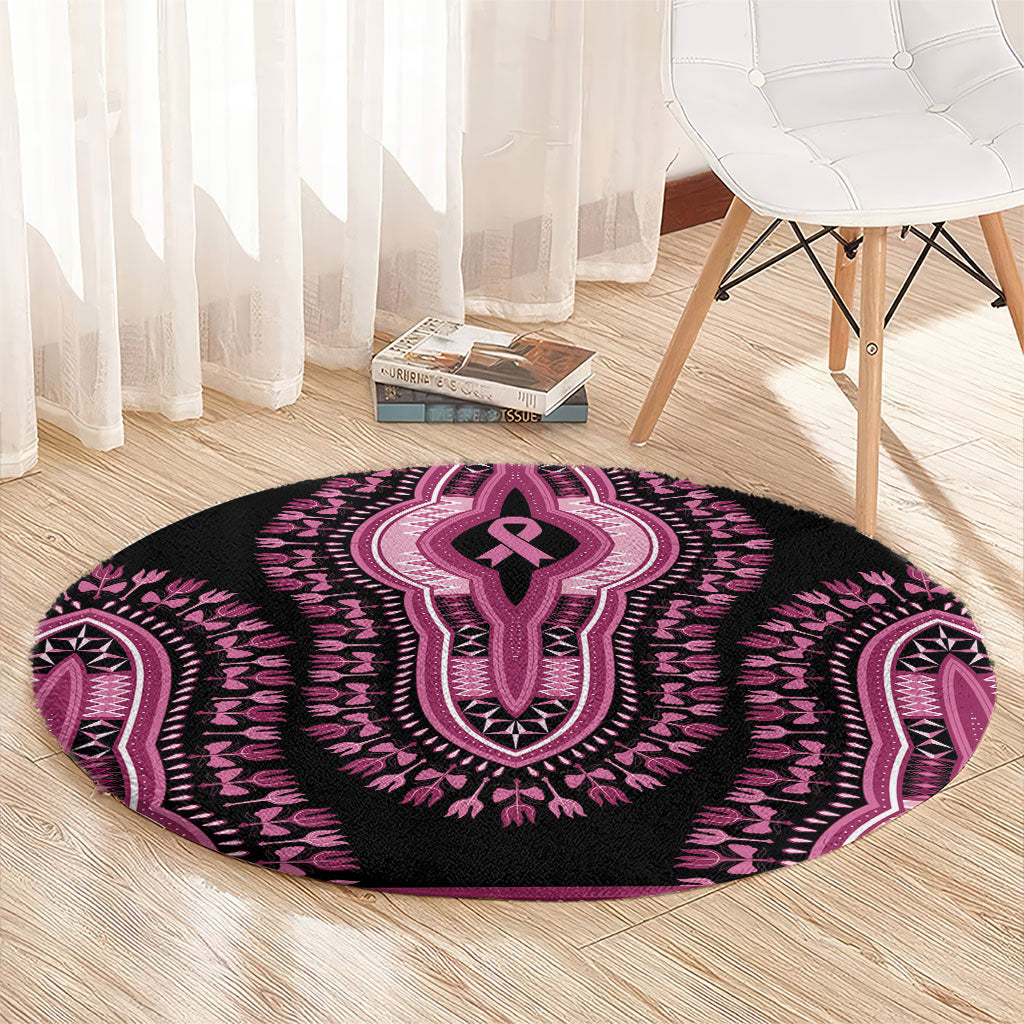 Breast Cancer Pink Ribbon Round Carpet Dashiki Style