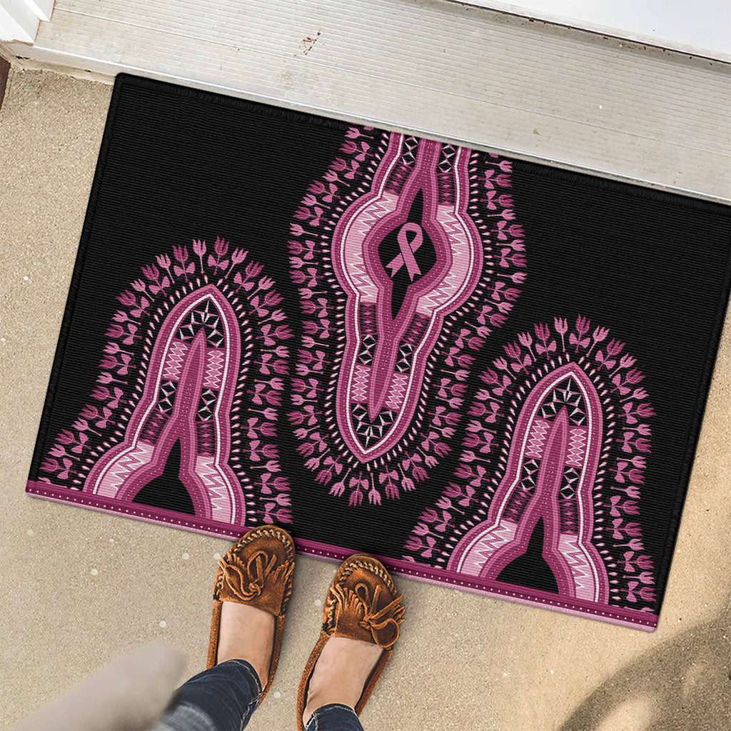 Breast Cancer Pink Ribbon Rubber Doormat Dashiki Style