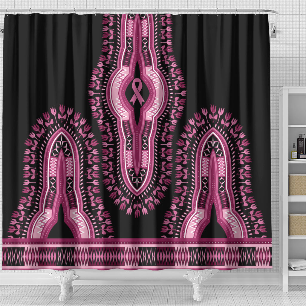 Breast Cancer Pink Ribbon Shower Curtain Dashiki Style
