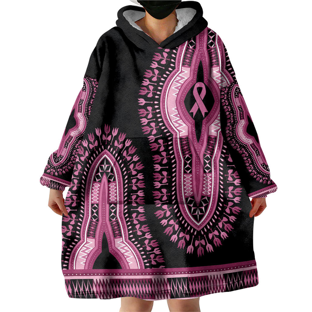 Breast Cancer Pink Ribbon Wearable Blanket Hoodie Dashiki Style