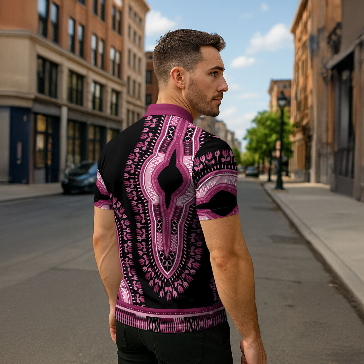 Breast Cancer Pink Ribbon Zipper Polo Shirt Dashiki Style