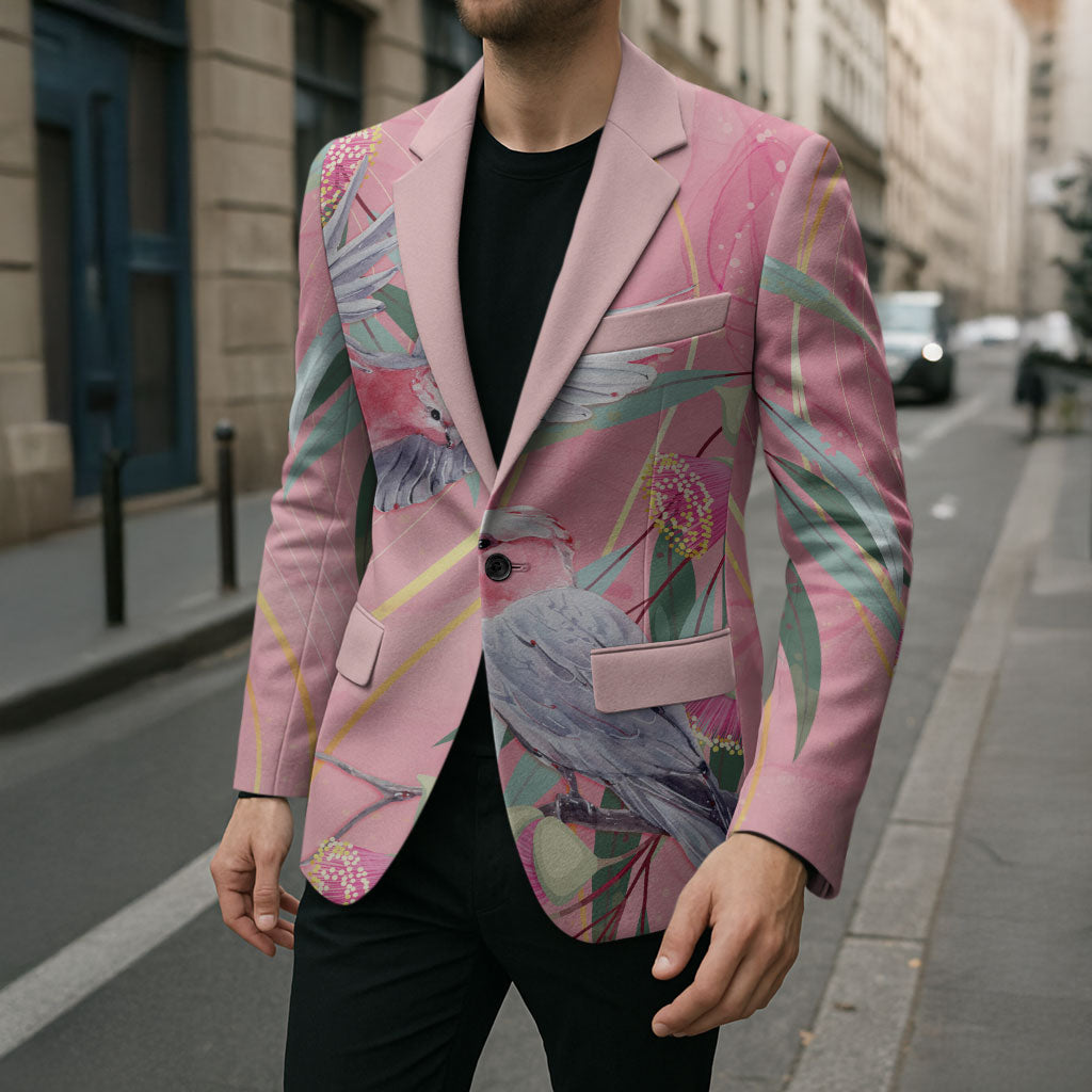 Australia Breast Cancer Blazer Pink Galah with Eucalyptus Flowers