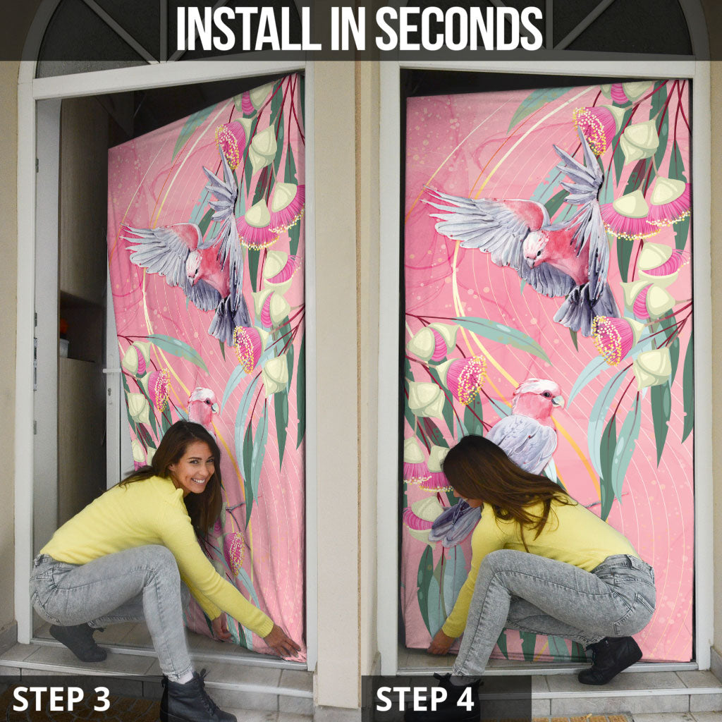 Australia Breast Cancer Door Cover Pink Galah with Eucalyptus Flowers
