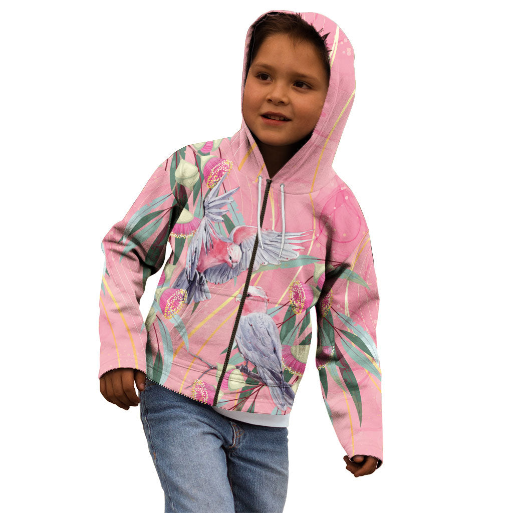 Australia Breast Cancer Kid Hoodie Pink Galah with Eucalyptus Flowers