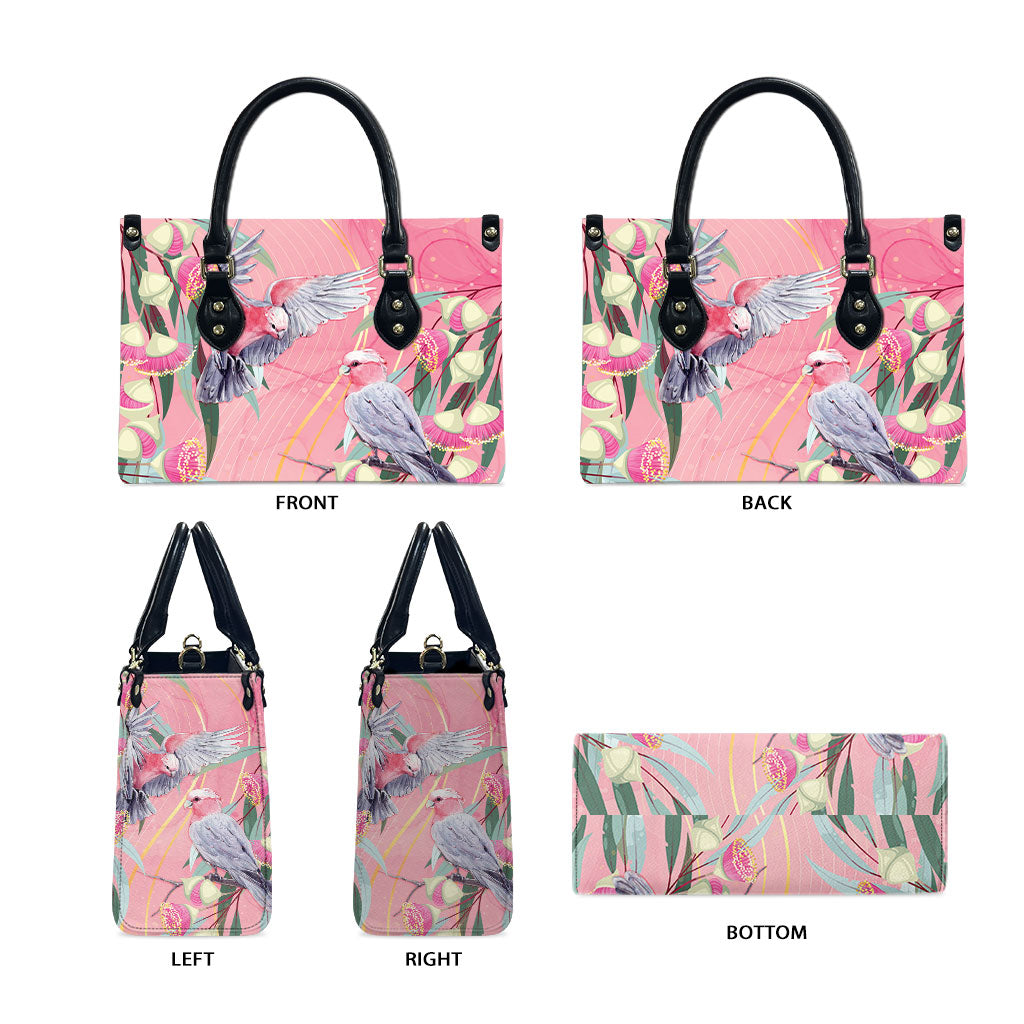 Australia Breast Cancer Leather Bag Pink Galah with Eucalyptus Flowers