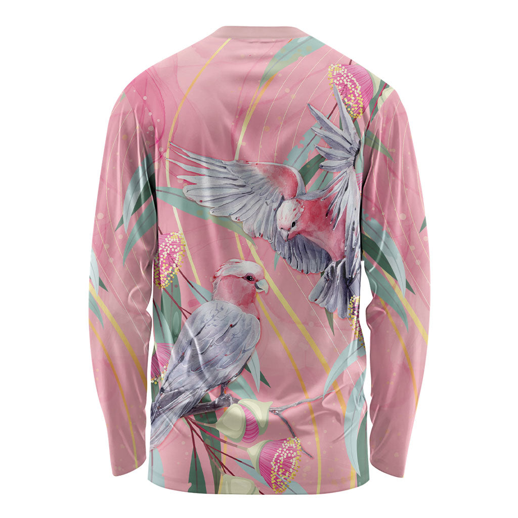 Australia Breast Cancer Long Sleeve Shirt Pink Galah with Eucalyptus Flowers