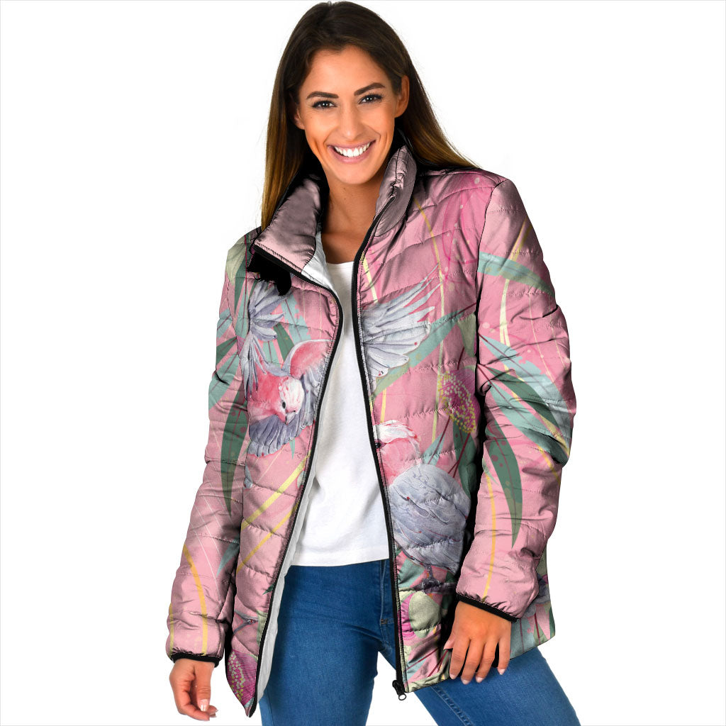 Australia Breast Cancer Padded Jacket Pink Galah with Eucalyptus Flowers