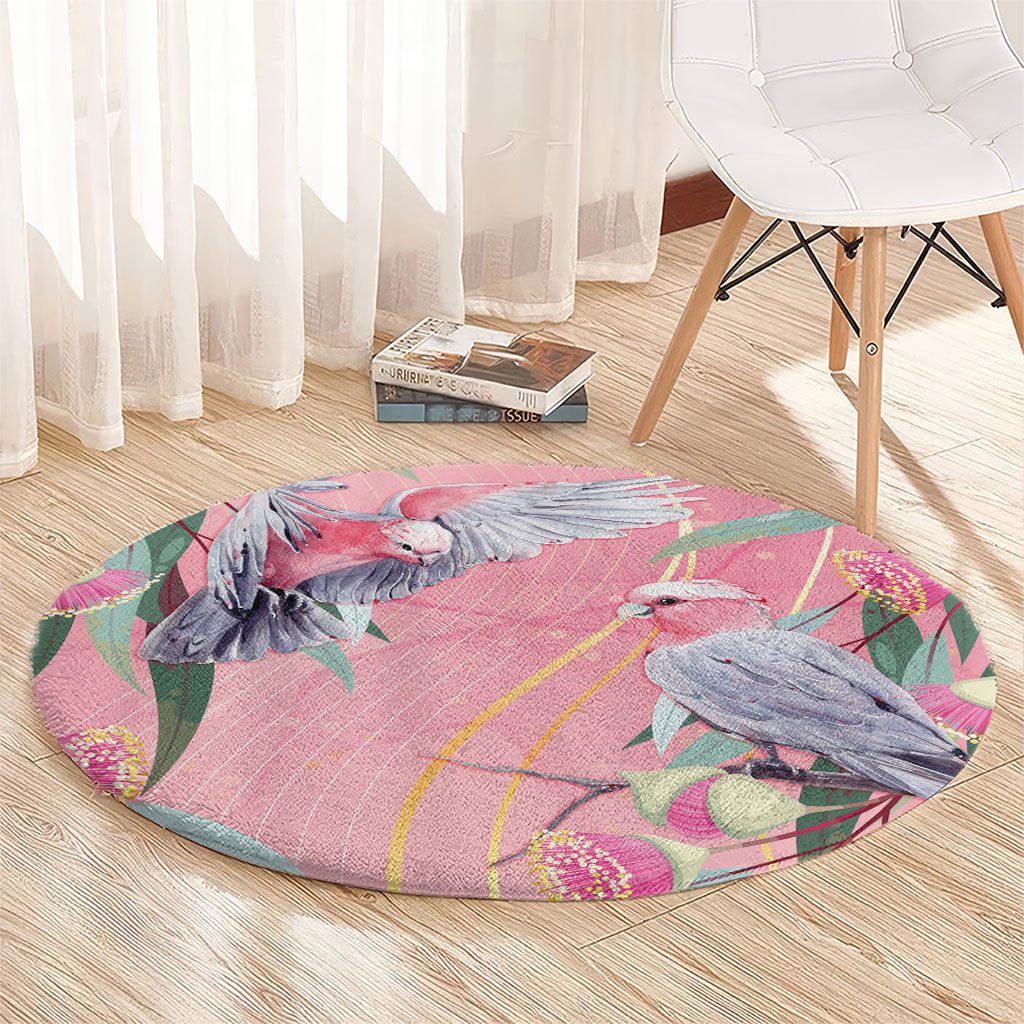 Australia Breast Cancer Round Carpet Pink Galah with Eucalyptus Flowers