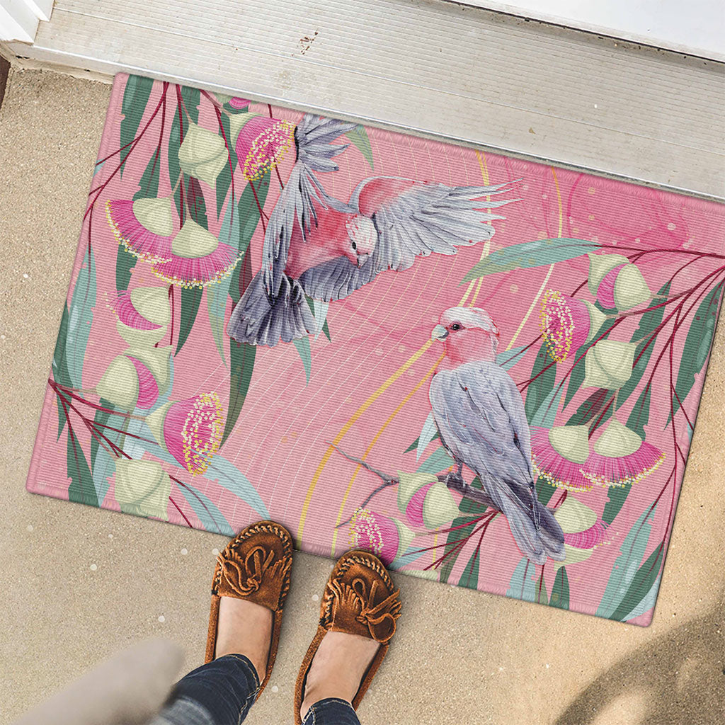Australia Breast Cancer Rubber Doormat Pink Galah with Eucalyptus Flowers