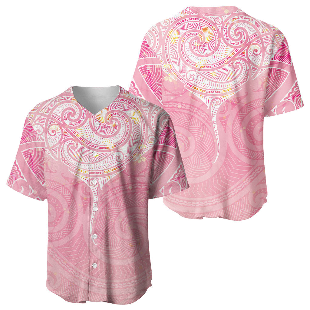 Breast Cancer Movement Maori Aotearoa Baseball Jersey Manta Ray - Pink Glaze
