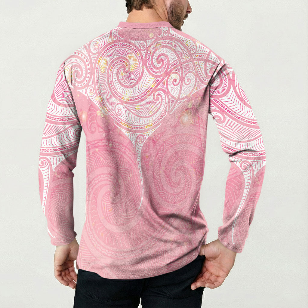 Breast Cancer Movement Maori Aotearoa Button Sweatshirt Manta Ray - Pink Glaze