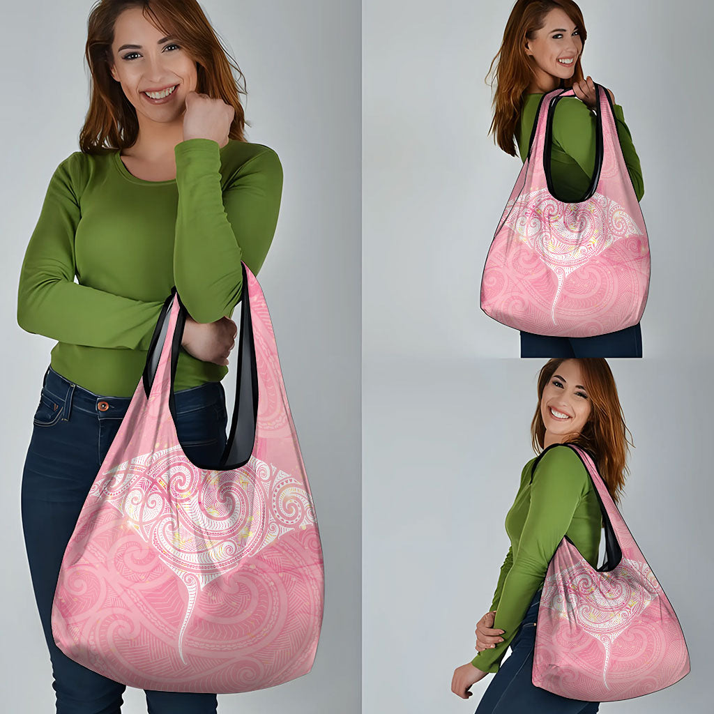 Breast Cancer Movement Maori Aotearoa Grocery Bag Manta Ray - Pink Glaze