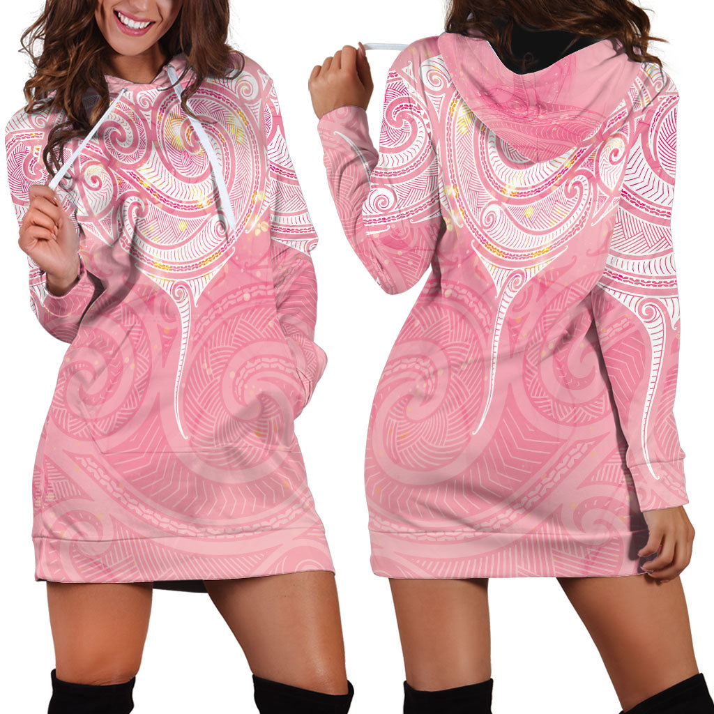Breast Cancer Movement Maori Aotearoa Hoodie Dress Manta Ray - Pink Glaze
