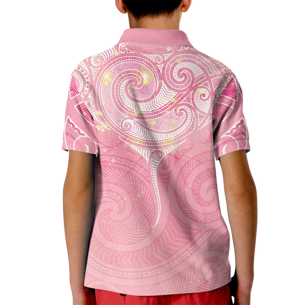 Breast Cancer Movement Maori Aotearoa Kid Polo Shirt Manta Ray - Pink Glaze