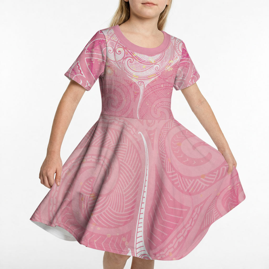 Breast Cancer Movement Maori Aotearoa Kid Short Sleeve Dress Manta Ray - Pink Glaze