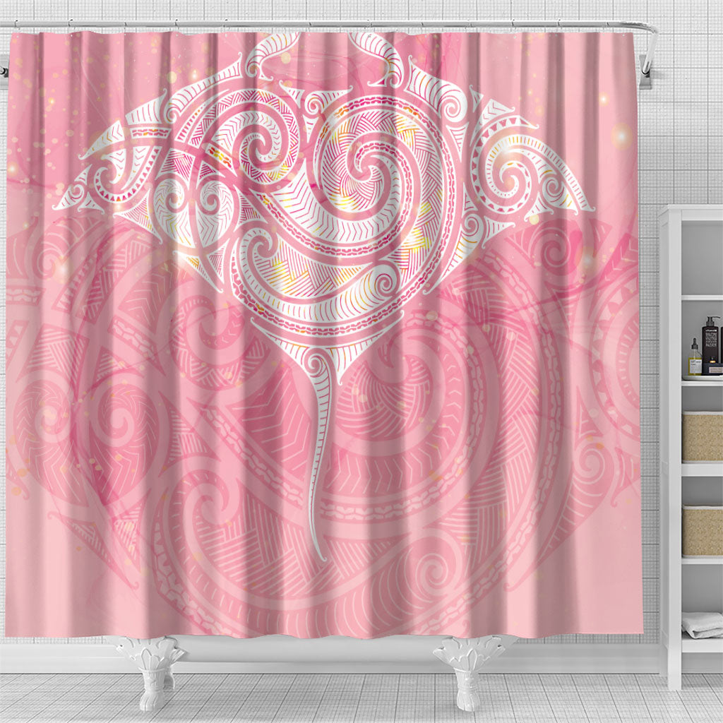 Breast Cancer Movement Maori Aotearoa Shower Curtain Manta Ray - Pink Glaze