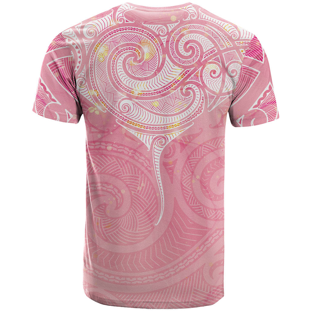 Breast Cancer Movement Maori Aotearoa T Shirt Manta Ray - Pink Glaze