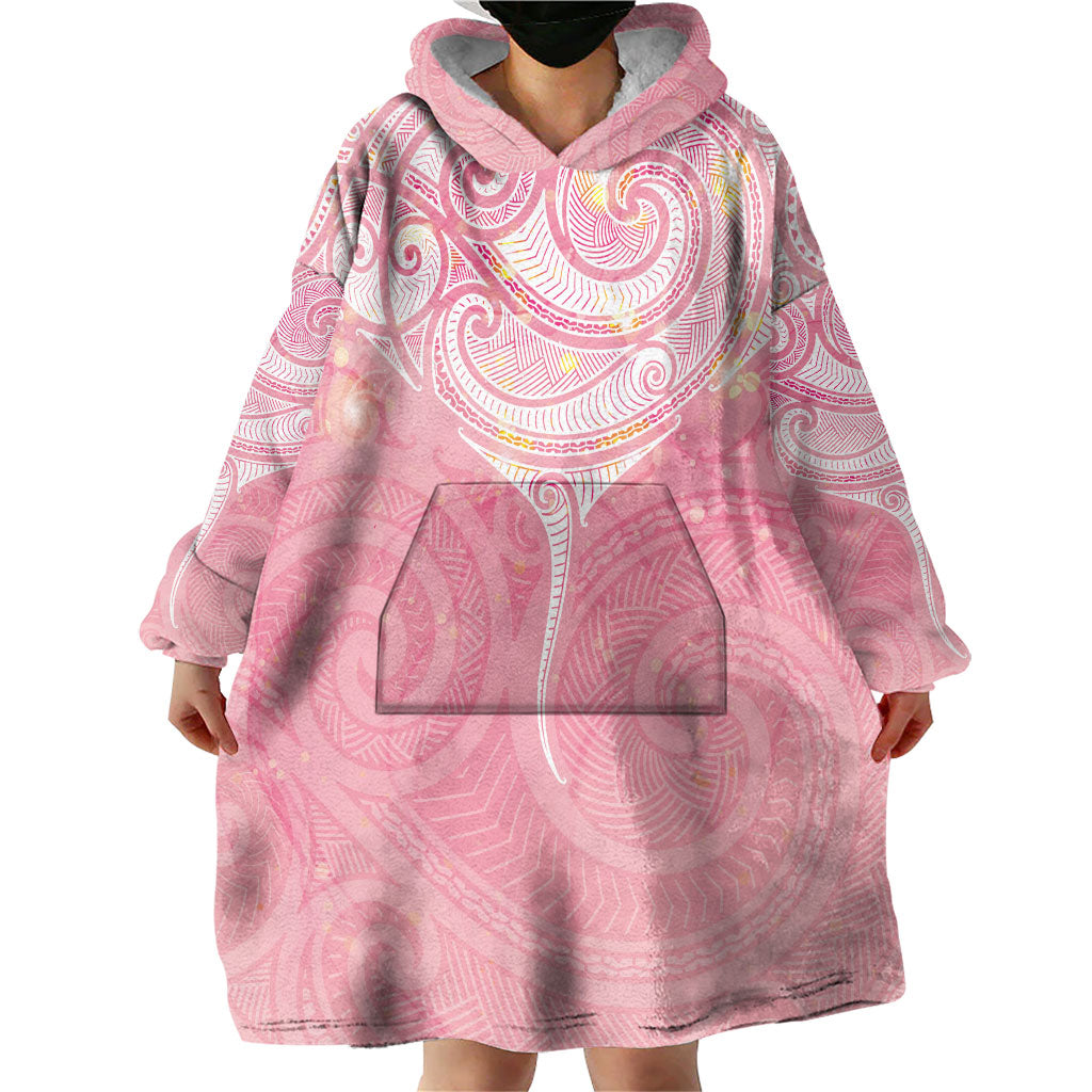 Breast Cancer Movement Maori Aotearoa Wearable Blanket Hoodie Manta Ray - Pink Glaze