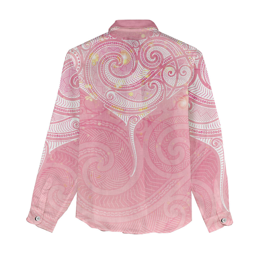 Breast Cancer Movement Maori Aotearoa Women Casual Shirt Manta Ray - Pink Glaze