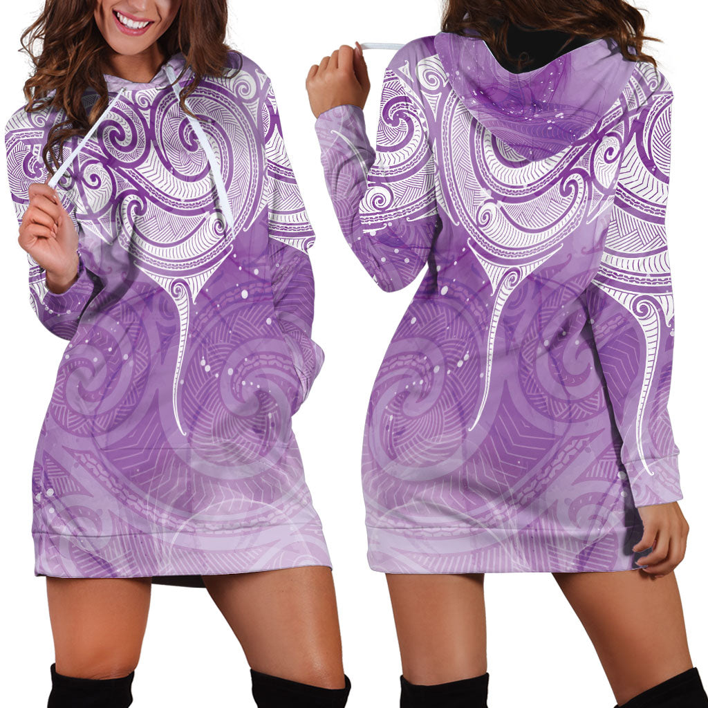 Epilepsy Month Maori Aotearoa Hoodie Dress Manta Ray - Purple Glaze