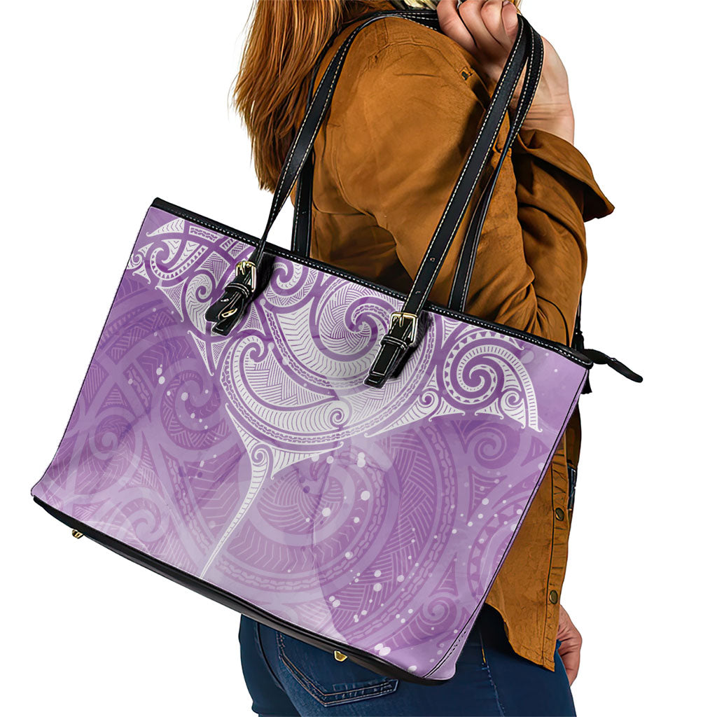 Epilepsy Month Maori Aotearoa Leather Tote Bag Manta Ray - Purple Glaze