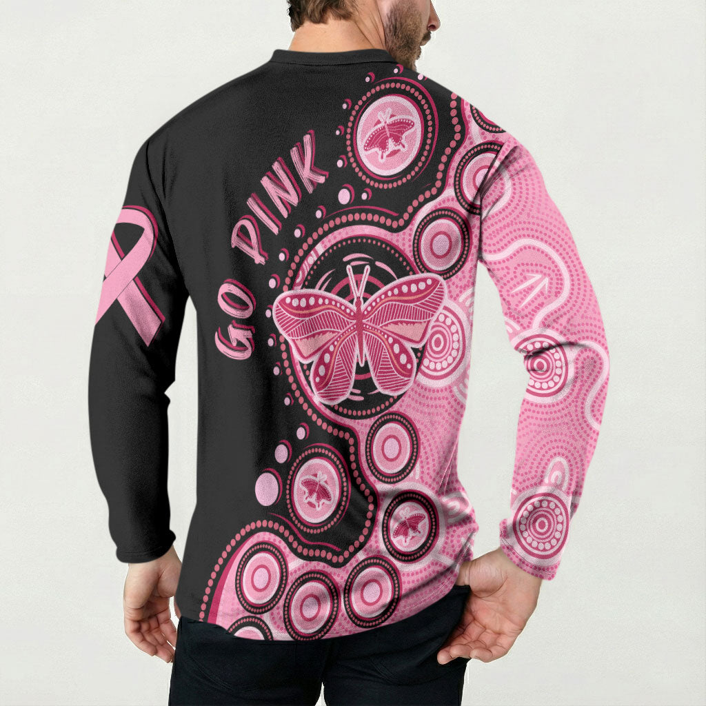 Australia Indigenous Button Sweatshirt Breast Cancer Ribbon Butterfly Aboriginal Arts