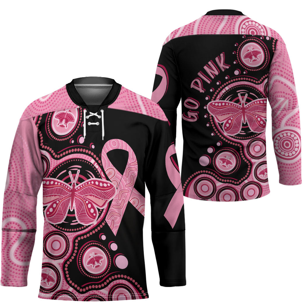 Australia Indigenous Hockey Jersey Breast Cancer Ribbon Butterfly Aboriginal Arts