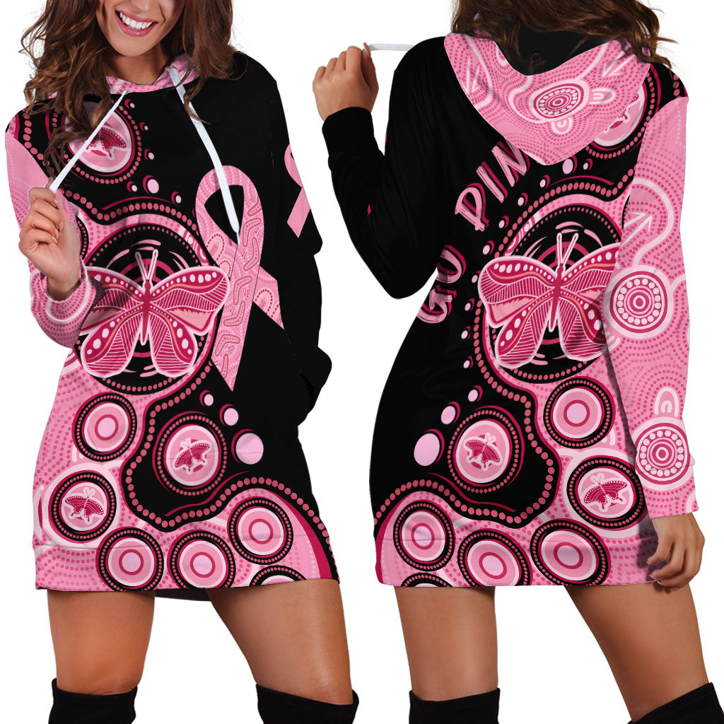 Australia Indigenous Hoodie Dress Breast Cancer Ribbon Butterfly Aboriginal Arts