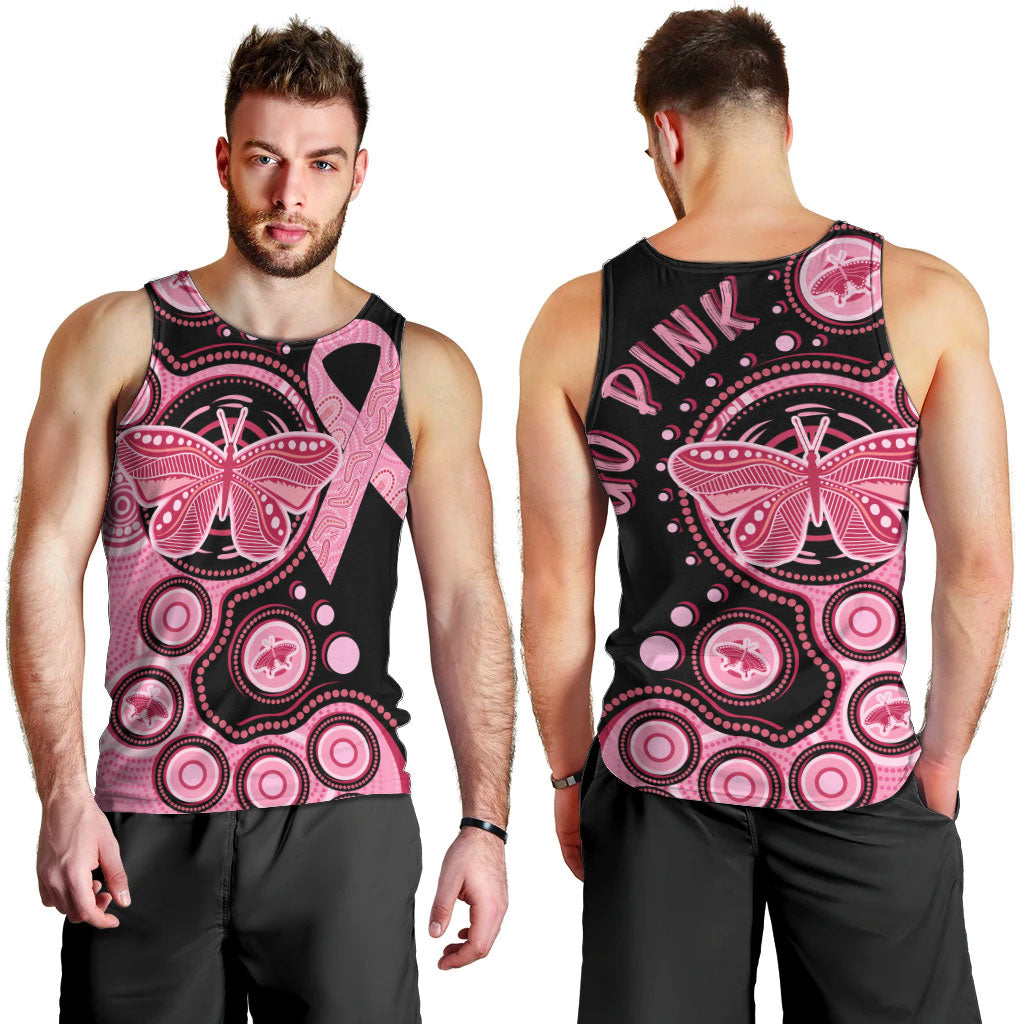Australia Indigenous Men Tank Top Breast Cancer Ribbon Butterfly Aboriginal Arts