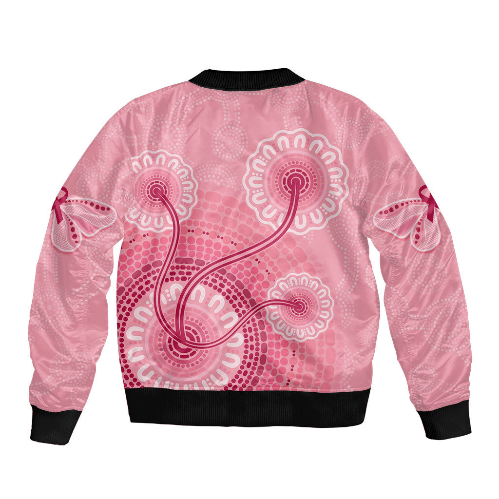 Australia Indigenous Bomber Jacket Breast Cancer Ribbon Aboriginal Art - Pink