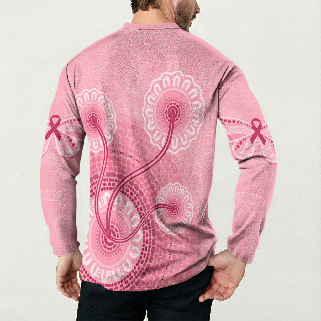 Australia Indigenous Button Sweatshirt Breast Cancer Ribbon Aboriginal Art - Pink