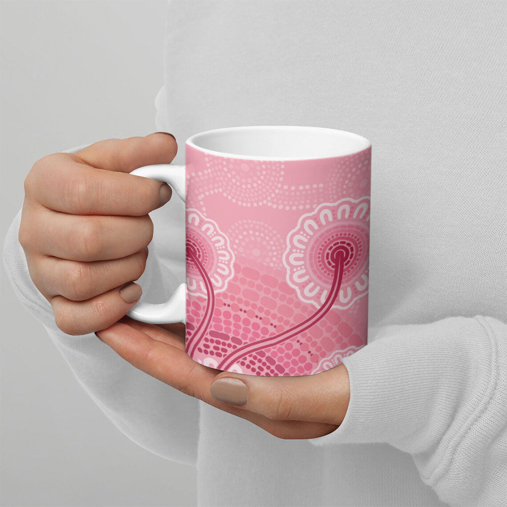 Australia Indigenous Ceramic Mug Breast Cancer Ribbon Aboriginal Art - Pink