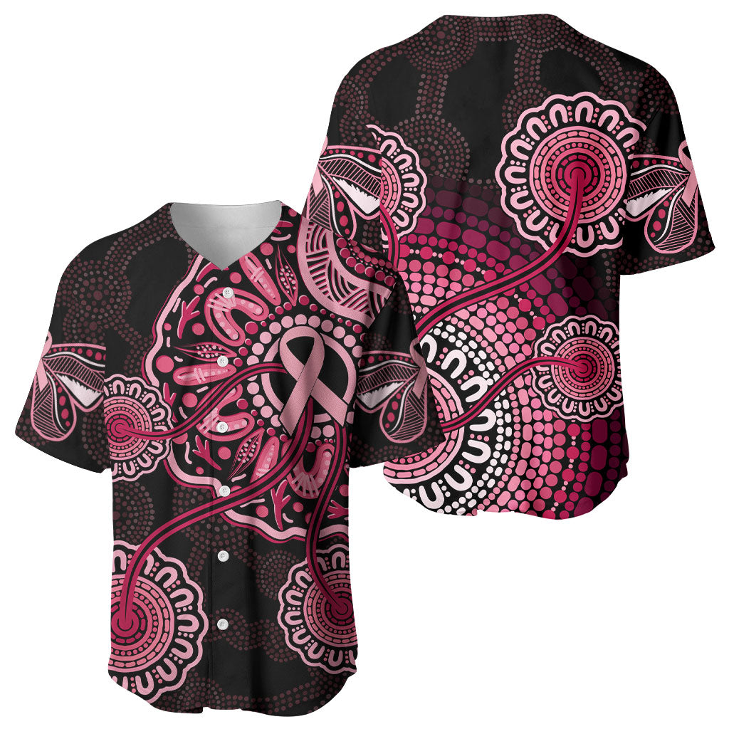 Australia Indigenous Baseball Jersey Breast Cancer Ribbon Aboriginal Art - Black