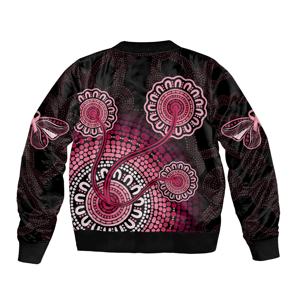 Australia Indigenous Bomber Jacket Breast Cancer Ribbon Aboriginal Art - Black