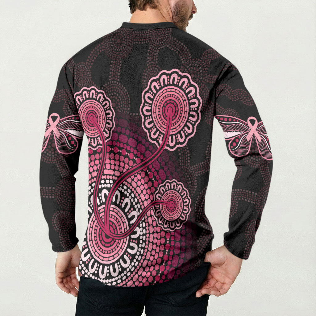 Australia Indigenous Button Sweatshirt Breast Cancer Ribbon Aboriginal Art - Black