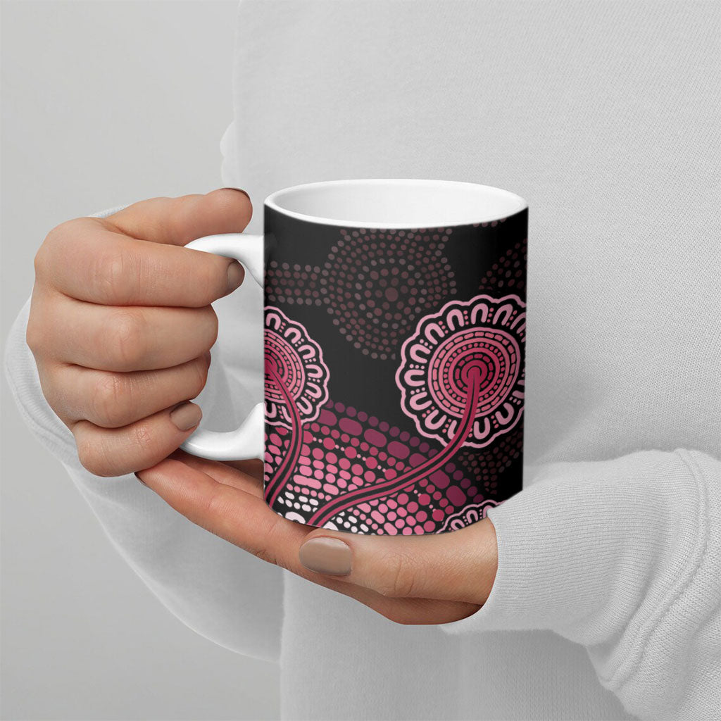 Australia Indigenous Ceramic Mug Breast Cancer Ribbon Aboriginal Art - Black